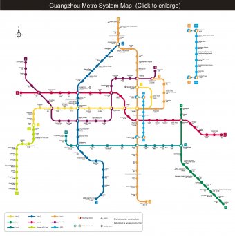 Guangzhou subway map with major metro lines in operation